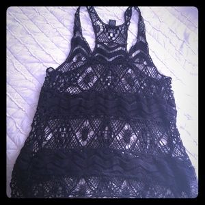 Boho crochet black tank top